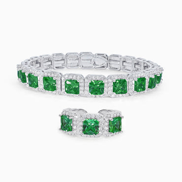 Princess Cut Bracelet & Ring Set - Emerald Green