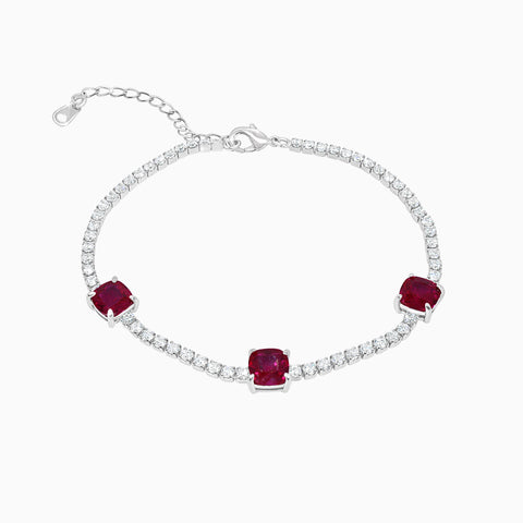 Three Stone Tennis Bracelet - Ruby Red