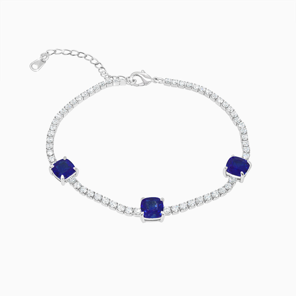 Three Stone Tennis Bracelet - Sapphire Blue