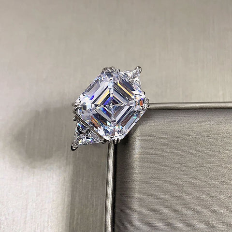 10ct Asscher Cut Three Stone Ring