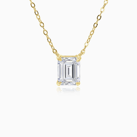 3ct Emerald Cut Pendant - Gold