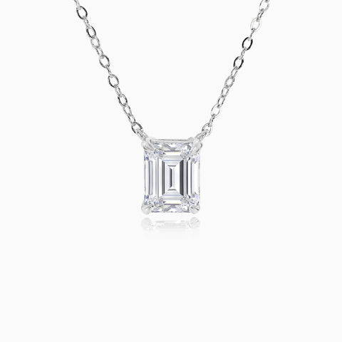 3ct Emerald Cut Pendant - Silver