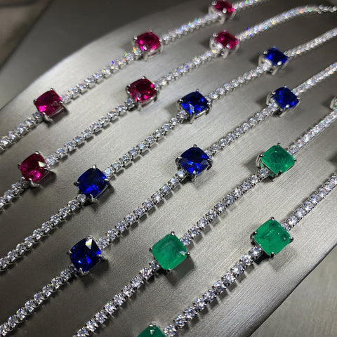 Three Stone Tennis Bracelet - Sapphire Blue