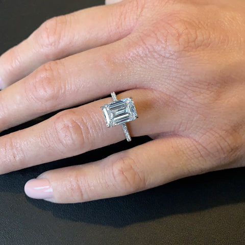 4ct Emerald Cut Under Halo Ring