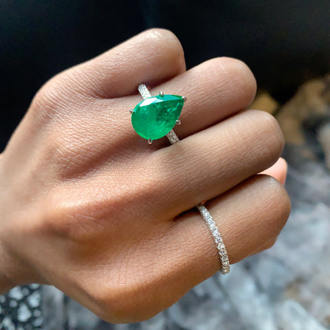 Emerald Pear Cut Micro-Pavé Ring