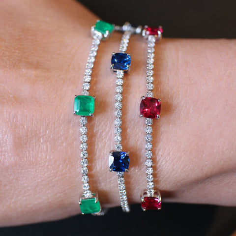 Three Stone Tennis Bracelet - Sapphire Blue