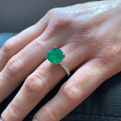 5ct Emerald Cushion Cut Ring