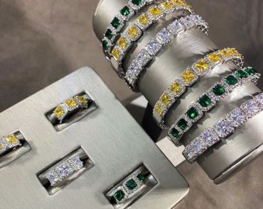 Princess Cut Bracelet & Ring Set - Emerald Green