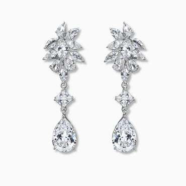 Pear, Marquise &amp; Princess Cut Long Drop Earrings