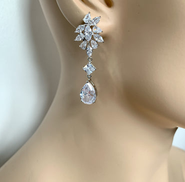 Pear, Marquise &amp; Princess Cut Long Drop Earrings