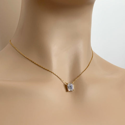3ct Emerald Cut Pendant - Gold