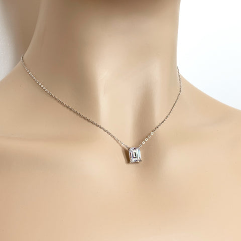 3ct Emerald Cut Pendant - Silver