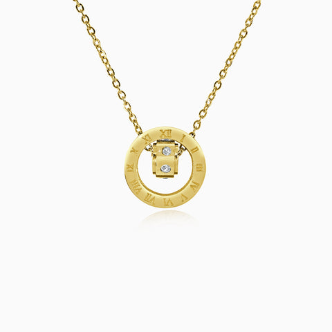 Double Ring Numeral Pendant Necklace - Gold
