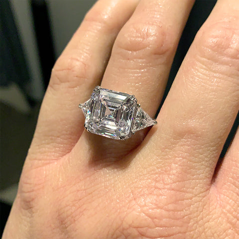 10ct Asscher Cut Three Stone Ring