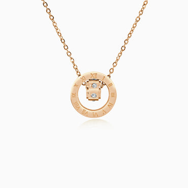 Double Ring Numeral Pendant Necklace - Rose Gold
