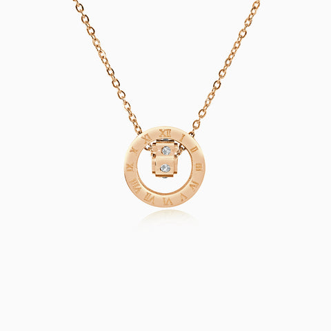 Double Ring Numeral Pendant Necklace - Rose Gold