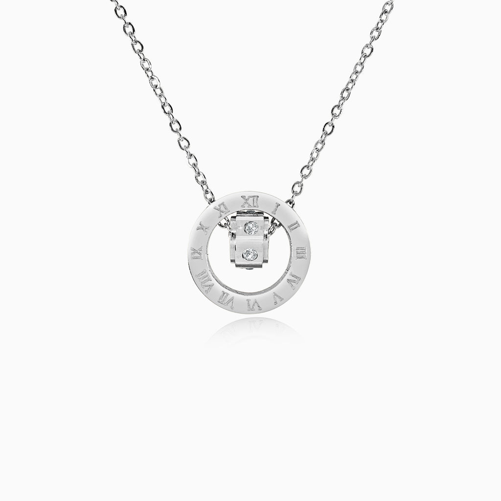 Double Ring Numeral Pendant Necklace - Silver