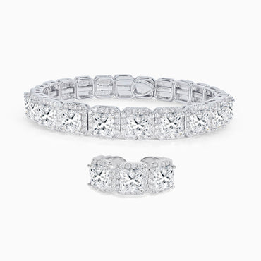 Princess Cut Bracelet & Ring Set - Clear White