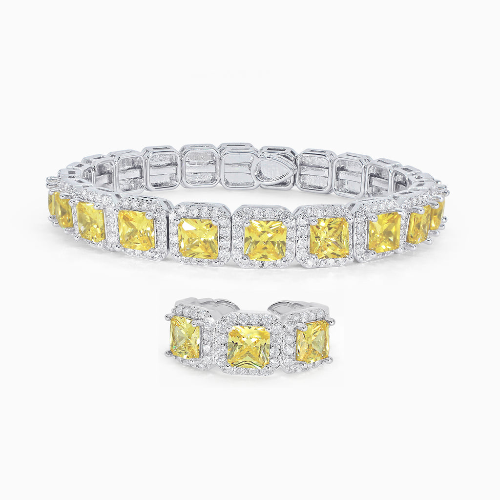 Princess Cut Bracelet & Ring Set - Canary Yellow